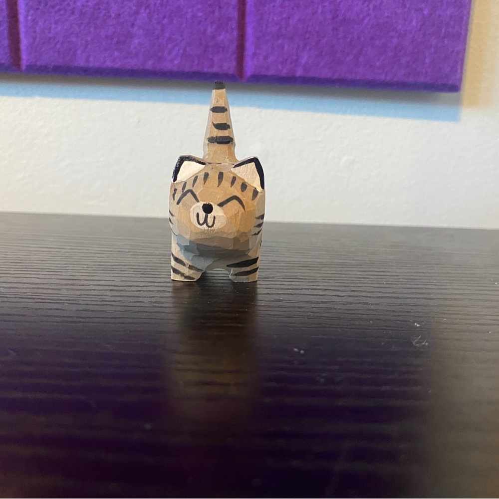 Carved Wood Cat Figurine